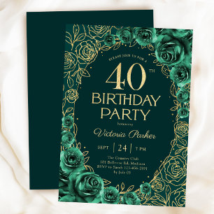 Elegantes 40. Geburtstags-Emeraldgrün- und Gold-Bl Einladung