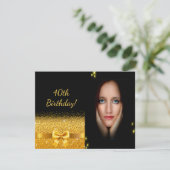 Elegantes 40. Geburtstagsjubiläum Schwarzes Foto Einladung (Stehend Vorderseite)