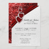 Elegantes 40. Ruby Red Glitzer Jubiläumsdesign Einladung (Vorne/Hinten)