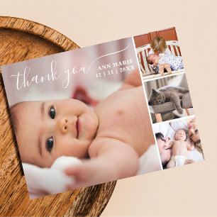 Elegantes 4-Foto-Collage-Baby-Shower-Dankeschön Postkarte
