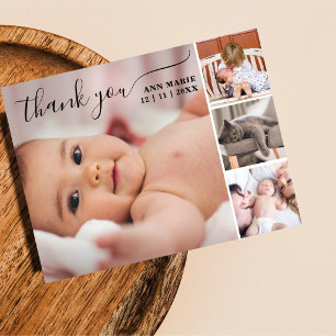 Elegantes 4-Foto-Collage-Baby-Shower-Dankeschön Postkarte