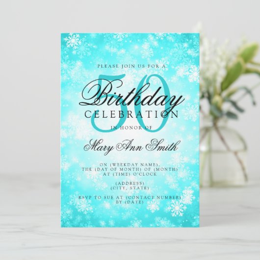 Elegantes 50. Geburtstag Türkiswunder Wunderland Einladung (Stehend Vorderseite)