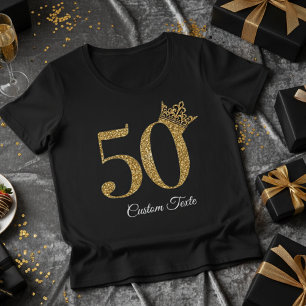 Elegantes 50. Geburtstags-T-Shirt mit goldenem Kro Große Größe T-Shirt