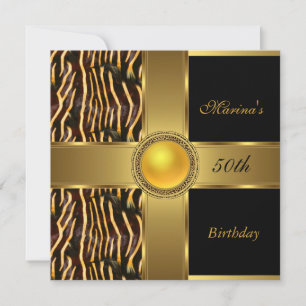 Elegantes 50. Geburtstags-Wild-Black-Gold-Juwel Einladung