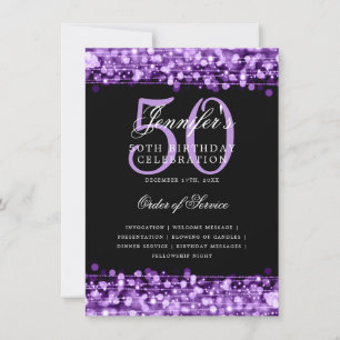 Elegantes 50. Geburtstagsparty-Programm Lila Menü Einladung