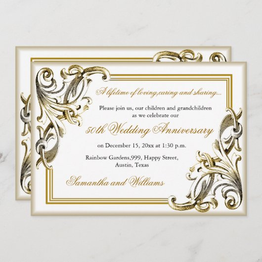 Elegantes 50. Goldenes Hochzeitsszenario-Foto Einladung (Vorne/Hinten)