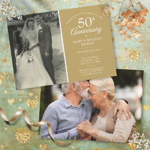 Elegantes 50. Goldenes Hochzeitstag 2 Foto Einladung