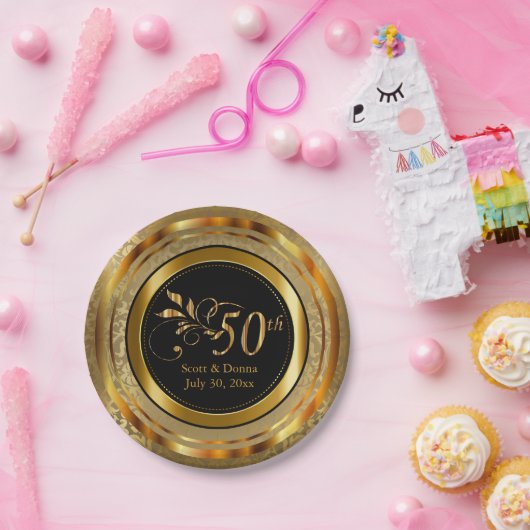 Elegantes 50. Goldenes Jubiläum Pappteller (Party)
