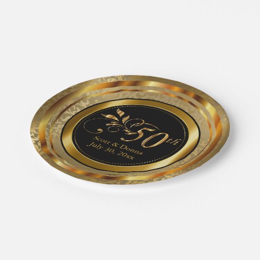 Elegantes 50. Goldenes Jubiläum Pappteller (Schrägansicht)
