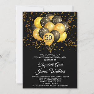 Elegantes 50. Hochzeitsjubiläum in Gold und Schwar Einladung