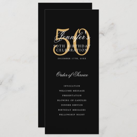 Elegantes 50. Programm Gold Black Menü+Vielen Dank (Vorne/Hinten)