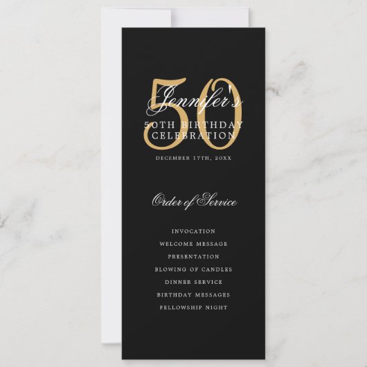 Elegantes 50. Programm Gold Black Menü+Vielen Dank (Vorderseite)