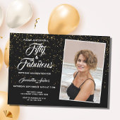 Elegantes 50 und fabelhaftes Black Gold Glitzer Fo Einladung