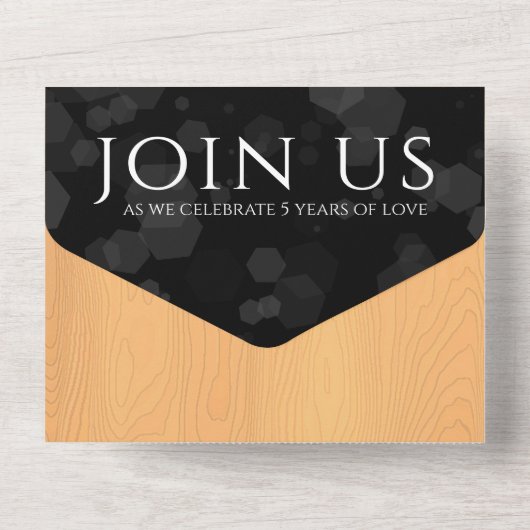 Elegantes 5. Jubiläum der Hochzeit von Holz All In One Einladung (Rückseite)