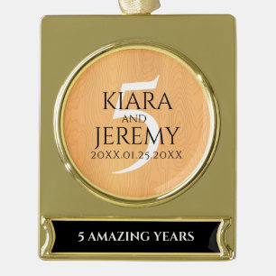 Elegantes 5. Jubiläum der Hochzeit von Holz Banner-Ornament Gold