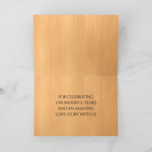 Elegantes 5. Jubiläum der Hochzeit von Holz Dankeskarte (Innenseite)