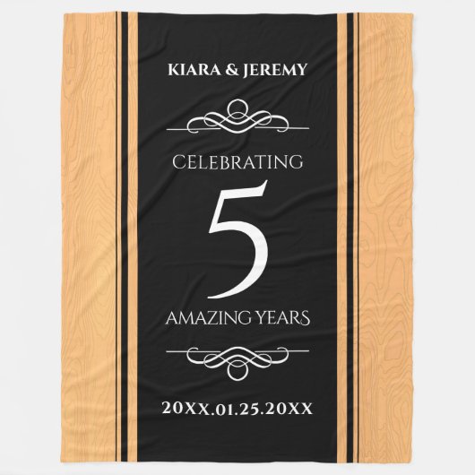 Elegantes 5. Jubiläum der Hochzeit von Holz Fleecedecke (Vorderseite)