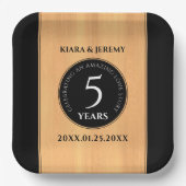 Elegantes 5. Jubiläum der Hochzeit von Holz Pappteller (Vorderseite)