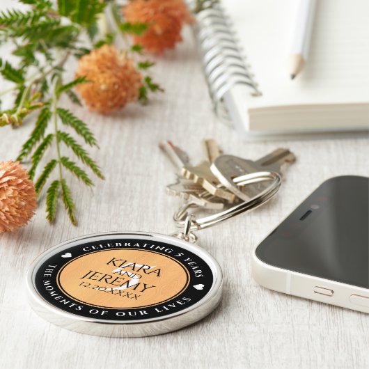 Elegantes 5. Jubiläum der Hochzeit von Holz Schlüsselanhänger (Seite)