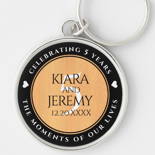 Elegantes 5. Jubiläum der Hochzeit von Holz Schlüsselanhänger (Vorne)
