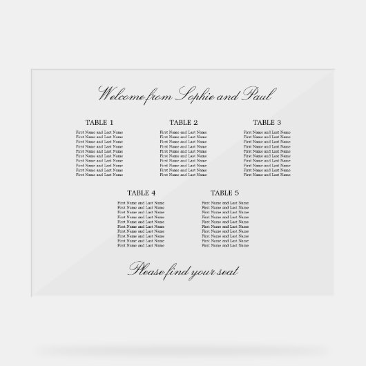 Elegantes 5 Tafelzeichen Akryllisches Zeichen Acrylschild (Vorderseite)
