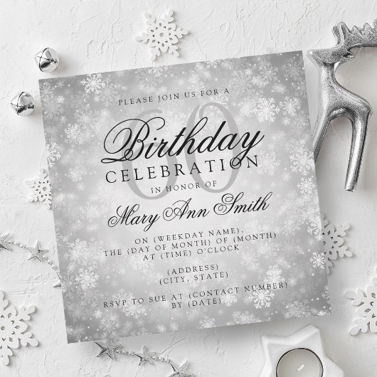 Elegantes 60. Geburtstag Silver Winter Wonderland Einladung