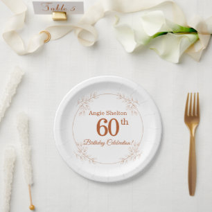 Elegantes 60. Geburtstags-Blumen-Botanikdesign Pappteller