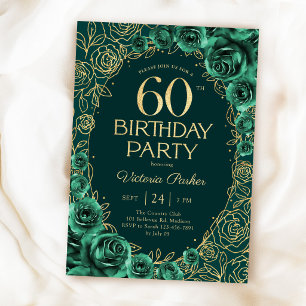 Elegantes 60. Geburtstags Emerald Grün Gold Floral Einladung
