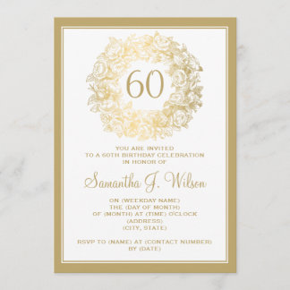 Elegantes 60. Geburtstags Vintage-Rosen Gold Einladung