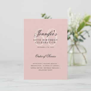 Elegantes 60. Geburtstagsprogramm Blush Pink Menü Einladung
