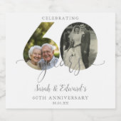 Elegantes 60. Hochzeitstag 2 Foto Schaumweinetikett (Einzelnes Label)