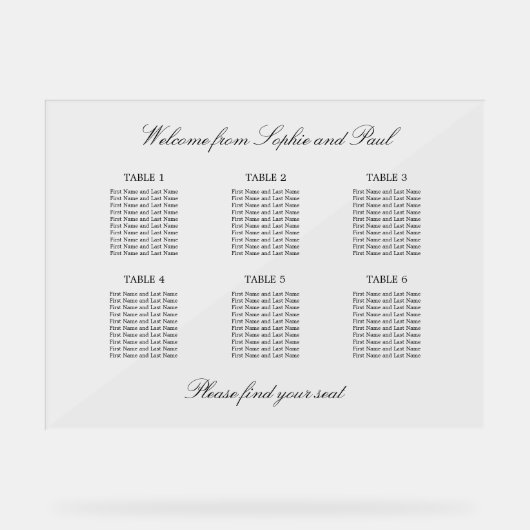 Elegantes 6 Tafelsiegeltafel Akryllisches Zeichen Acrylschild (Vorderseite)