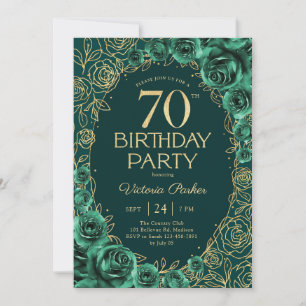 Elegantes 70. Geburtstags Emerald Grün Gold Floral Einladung