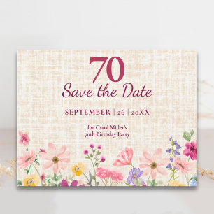Elegantes 70. Geburtstags-Save-the-Date mit Leinen Ankündigungspostkarte