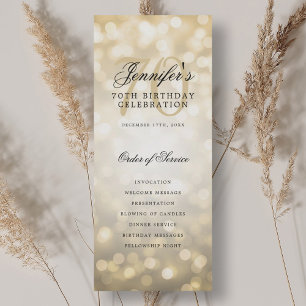 Elegantes 70. Geburtstagsfeier-Programm Gold Bokeh Einladung