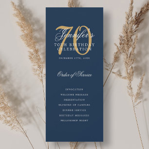 Elegantes 70. Geburtstagsfeier-Programm Navy Gold  Einladung