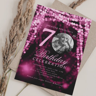Elegantes 70. Geburtstagsfoto Hot Pink Glamour-Lic Einladung