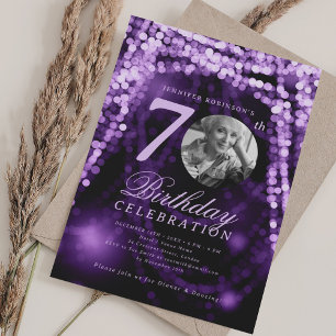 Elegantes 70. Geburtstagsfoto mit lila Glamour-Lic Einladung