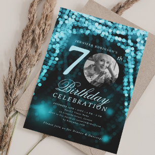 Elegantes 70. Geburtstagsfoto Türkis glamouröse Li Einladung
