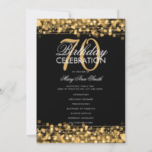 Elegantes 70. Geburtstagsparty-Programm Gold mit M Einladung