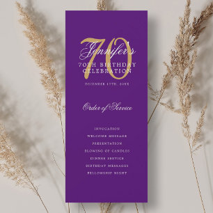 Elegantes 70. Geburtstagsparty-Programm Lila Gold Einladung