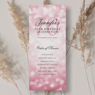 Elegantes 70. Geburtstagsprogramm Blush Pink Bokeh Einladung