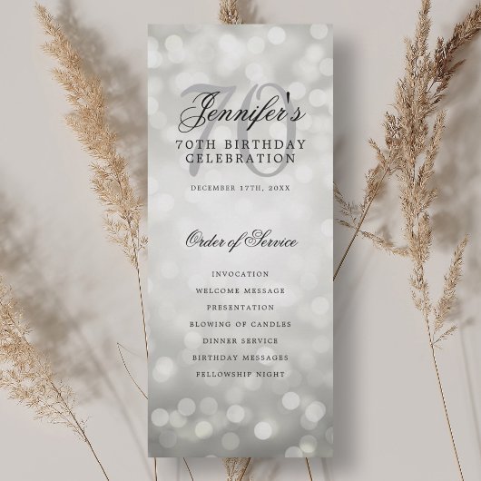Elegantes 70. Geburtstagsprogramm Silber-Bokeh Einladung