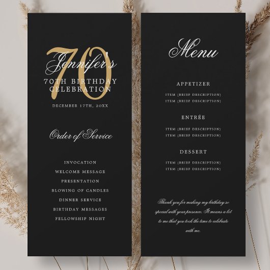 Elegantes 70. Programm Gold Black Menü+Vielen Dank