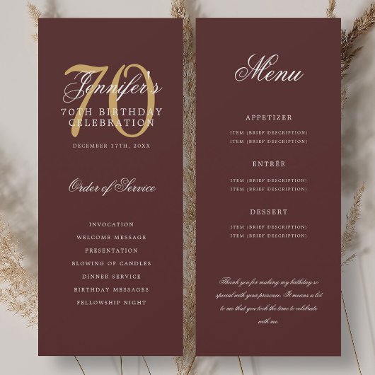 Elegantes 70. Programm Gold Burgundy Menü+Vielen D