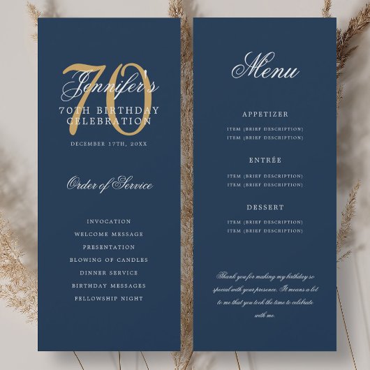 Elegantes 70. Programm Gold Navy Blue Menü+Vielen