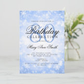 Elegantes 80. Geburtstag Blaues Winterwunderland Einladung (Stehend Vorderseite)