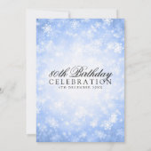 Elegantes 80. Geburtstag Blaues Winterwunderland Einladung (Rückseite)