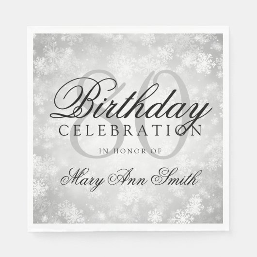 Elegantes 80. Geburtstag Silver Winter Wonderland Serviette (Vorderseite)
