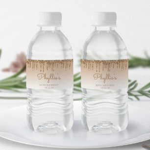 Elegantes 80. Geburtstagsfeier mit goldenem Glitte Wasserflaschenetikett